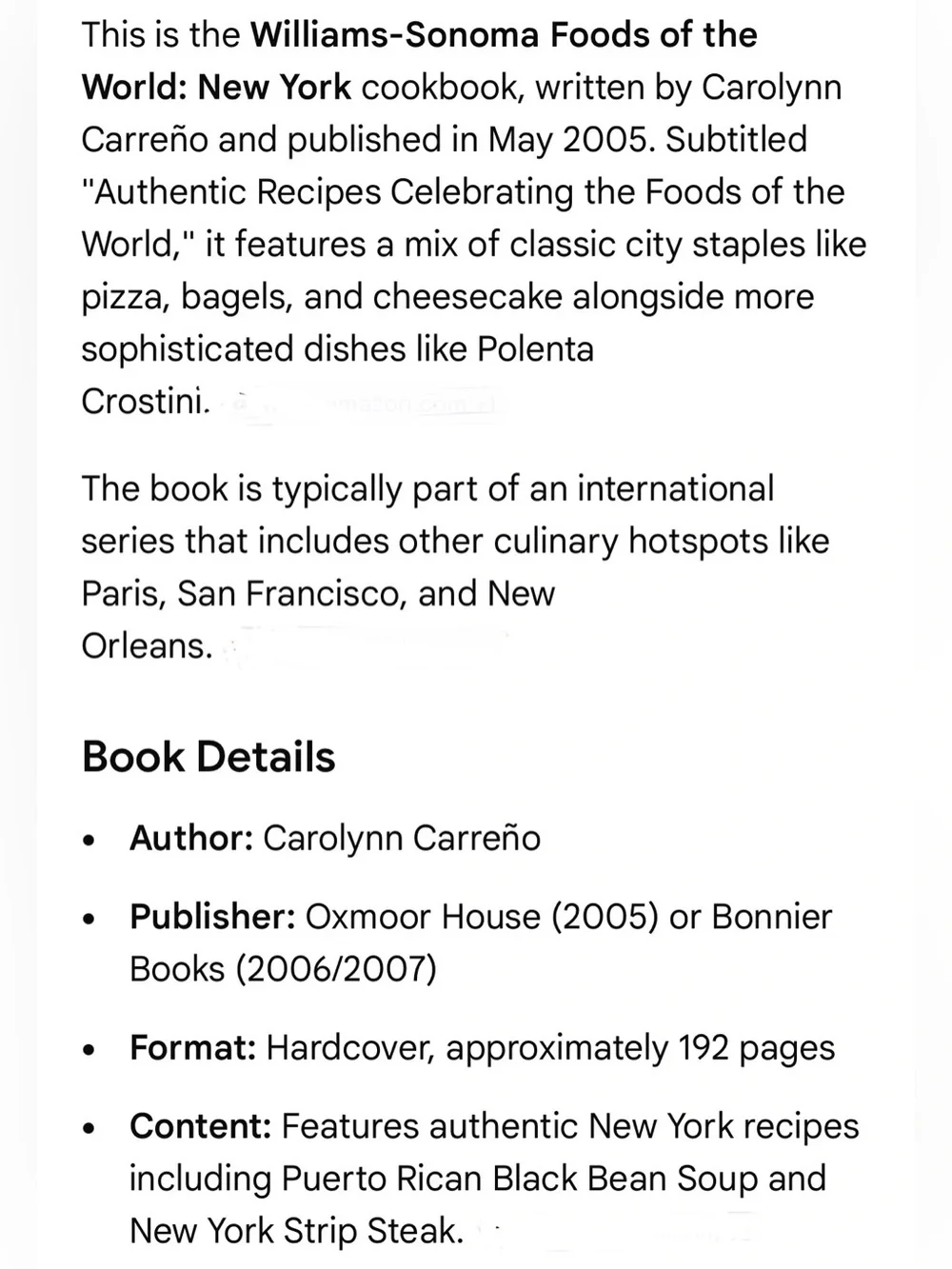 Williams-Sonoma New York Photo Recipe Book Celebrating Foods Of The World
